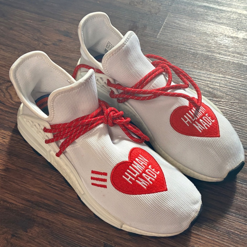 Adidas Pharrell Williams Human Made Hu NMD Shoes Mens Size 10 White Red EF7223 - Picture 9 of 10